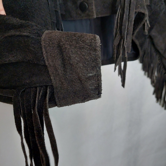 Vintage 80's Wilson's Leather Women's Black Fringe Suede Jacket Size S - Picture 5 of 15